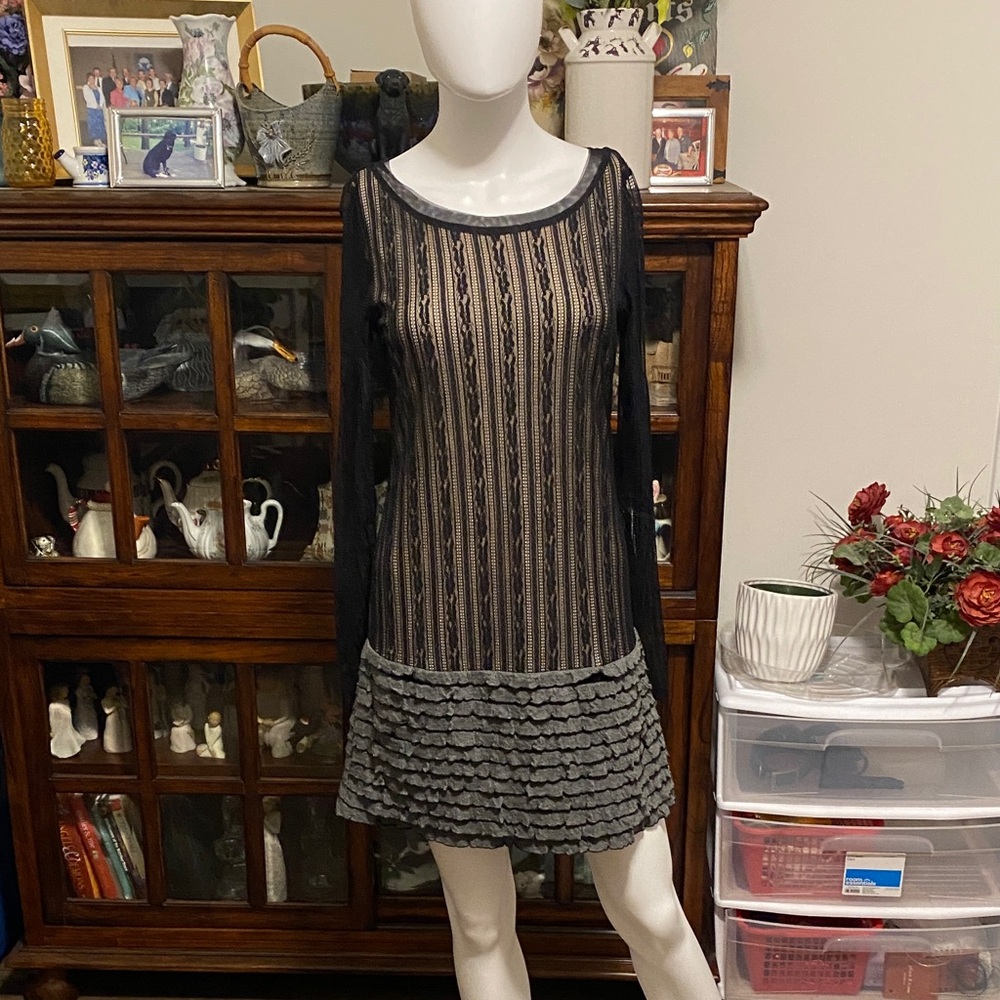 Mystree Black and Gray Lace Dress